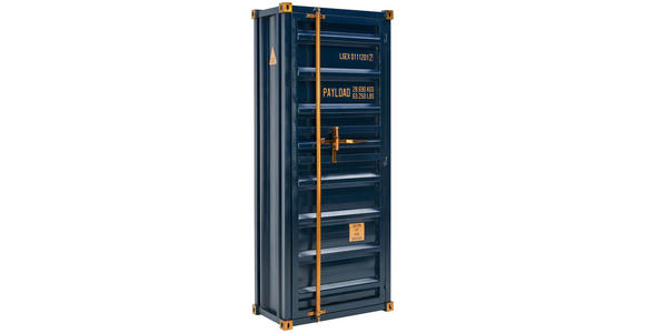 BARSCHRANK Mangoholz Hartholz Blau, Goldfarben - Blau/Goldfarben, Trend, Holz/Holzwerkstoff (73/176/41cm) - Ambia Home