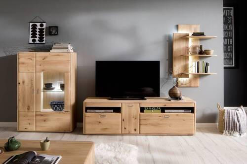 MEDIABÄNK i massiv rustik ek ekfärgad  - ekfärgad, Design, metall/trä (186/58/50cm) - Livetastic
