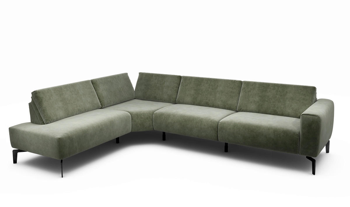 ECKSOFA in Samt Waldgrün  213/296 cm  - Waldgrün/Schwarz, Design, Textil/Metall (213/296cm) - SENSOO