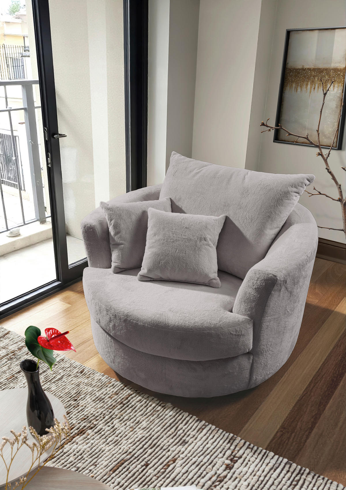 SESSEL in Plüsch Grau  - Schwarz/Grau, KONVENTIONELL, Textil/Metall (115/72/115cm) - Carryhome