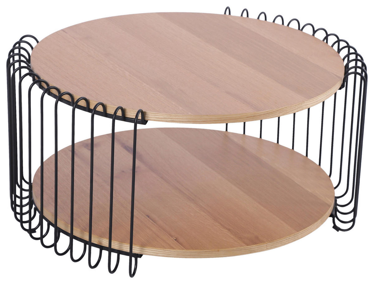 COUCHTISCH Eiche furniert 80/80/38 cm rund Schwarz, Eichefarben  - Eichefarben/Schwarz, Basics, Holz/Holzwerkstoff (80/80/38cm) - Stylife