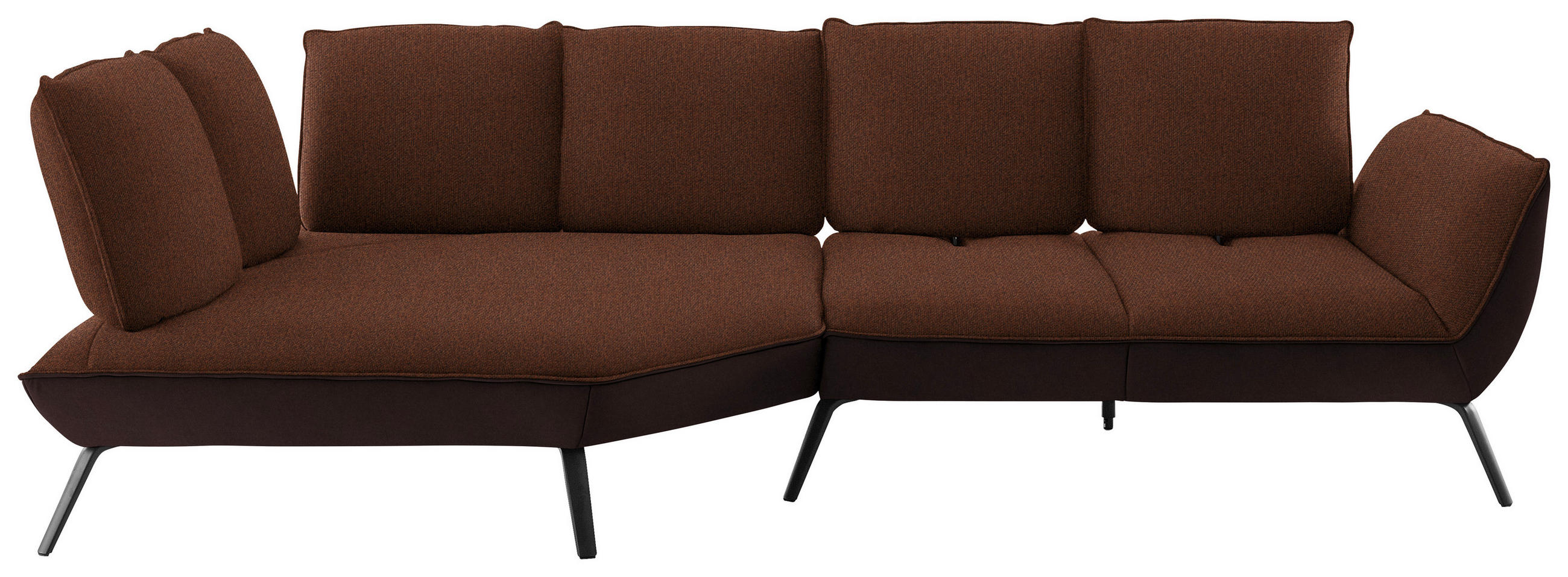 ECKSOFA Kupferfarben Flachgewebe Nierenkissen, Rücken echt, Sitztiefenverstellung  - Schwarz/Kupferfarben, Design, Textil/Metall (169/320cm) - Moderano