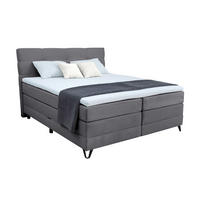 BOXSPRINGBETT 180/200 cm,  in Dunkelgrau, Bettkasten, Topper, Matratzen, H4 = sehr fest  - Dunkelgrau/Schwarz, KONVENTIONELL, Textil/Metall (180/200cm) - Boxxx