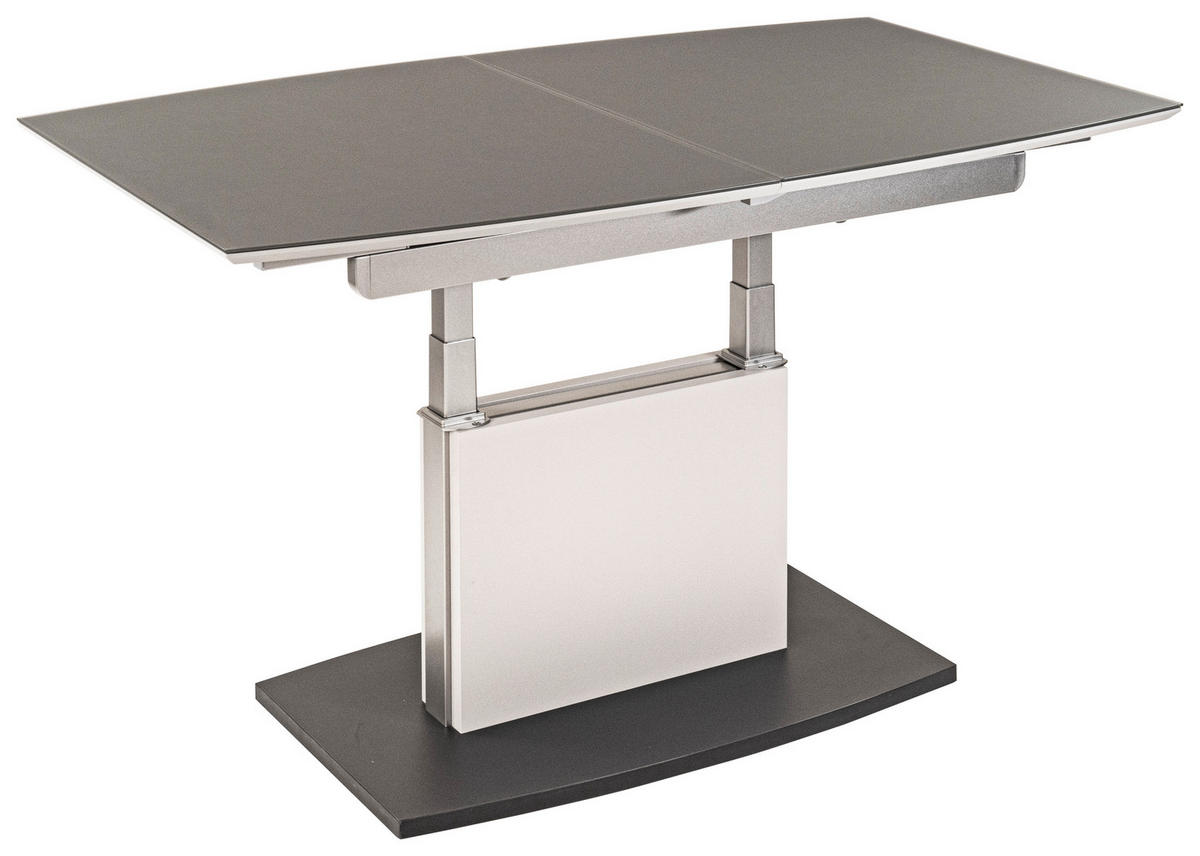 COUCHTISCH ESG, Milchglas 115-155/70/53-72 cm bootsförmig Silberfarben, Grau  - Silberfarben/Grau, MODERN, Glas/Holzwerkstoff (115-155/70/53-72cm)