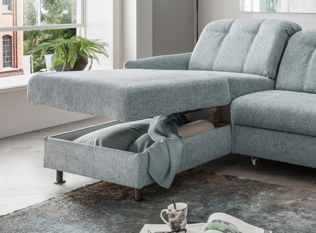 ECKSOFA in Chenille Mintgrün  - Schwarz/Mintgrün, Modern, Textil/Metall (184/267cm) - Livetastic
