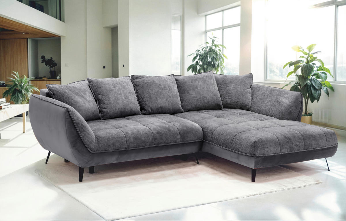 ECKSOFA in Struktur Graphitfarben, Grau  - Graphitfarben/Schwarz, Design, Textil/Metall (282/187cm) - Livetastic