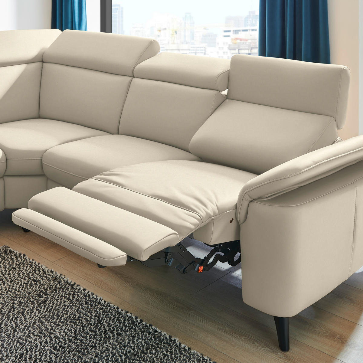 ECKSOFA in Echtleder Creme  - Creme/Schwarz, Design, Leder/Metall (239/285cm) - Cantus