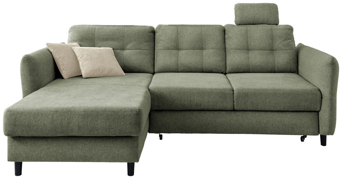 ECKSOFA in Chenille Dunkelgrün  - Dunkelgrün/Beige, Modern, Holz/Textil (176/250-280cm) - Livetastic