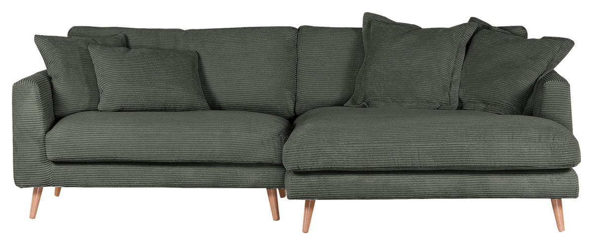 ECKSOFA in Cord Dunkelgrün  - Dunkelgrün/Naturfarben, Romantik / Landhaus, Holz/Textil (270/140cm) - Landscape