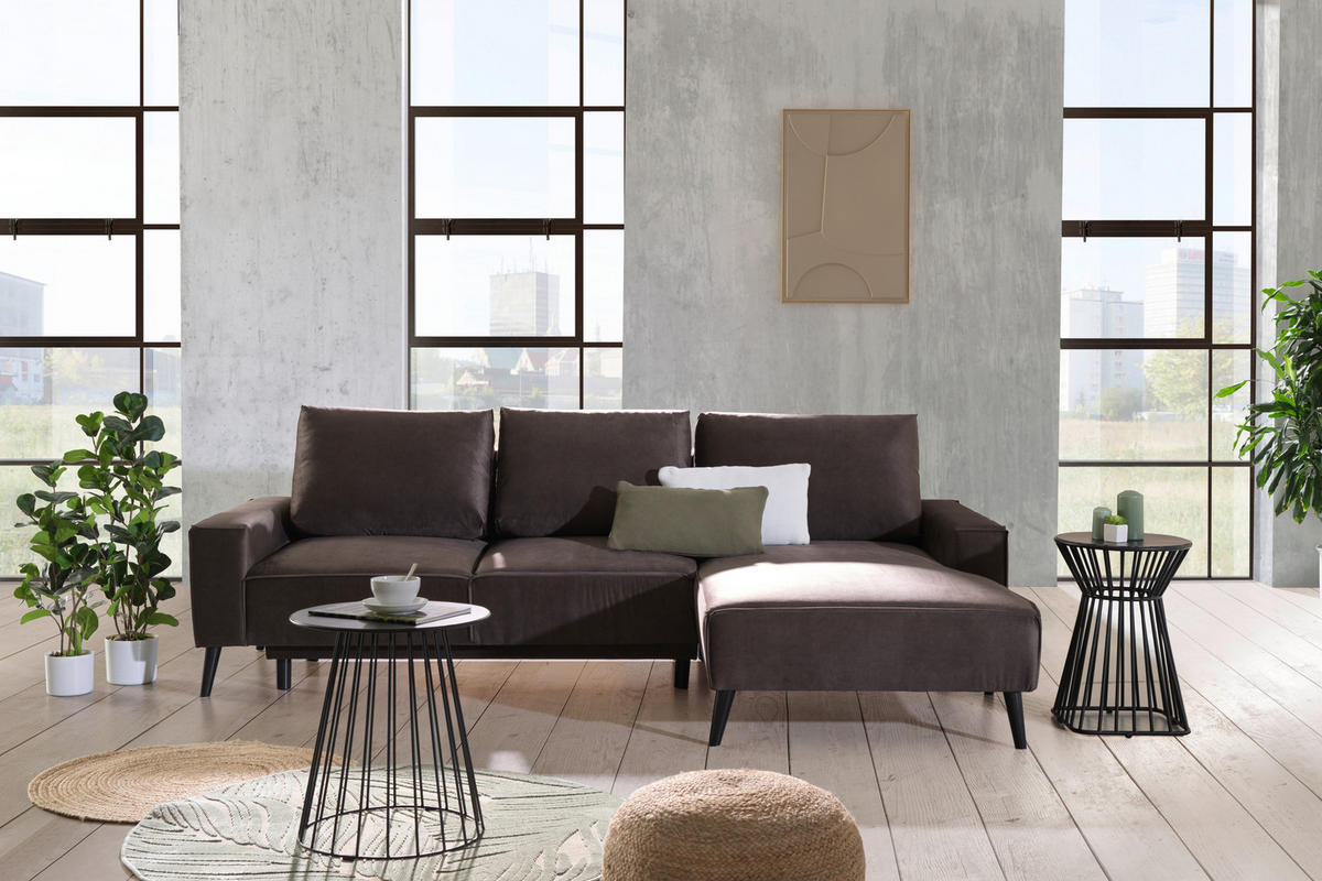 ECKSOFA in Velours Taupe  - Taupe/Schwarz, Basics, Holz/Textil (260/161cm) - Carryhome