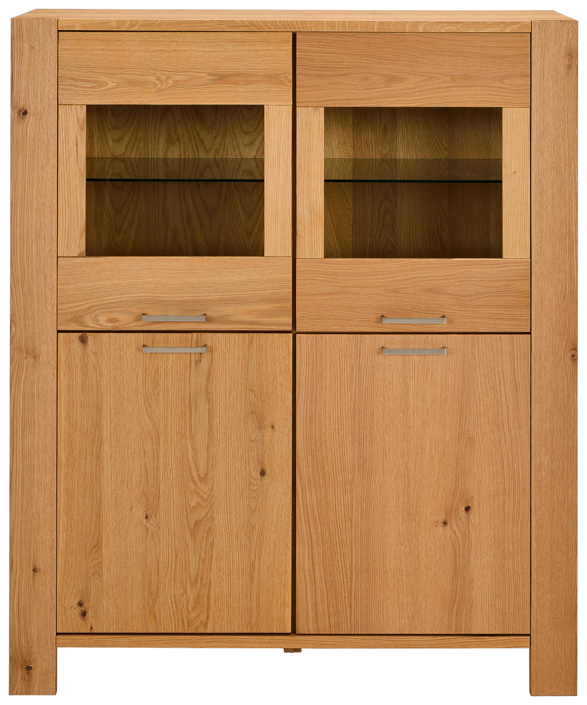 VITRINE in furniert Eiche Klar, Naturfarben  - Klar/Silberfarben, Design, Glas/Holz (121/40/143cm) - MID.YOU