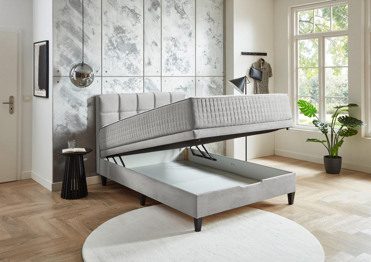 BOXBETT 140/200 cm,  in Hellgrau, Bettkasten, Matratzen, H2 + H3 = mittel + fest  - Hellgrau, KONVENTIONELL, Textil (140/200cm) - Boxxx