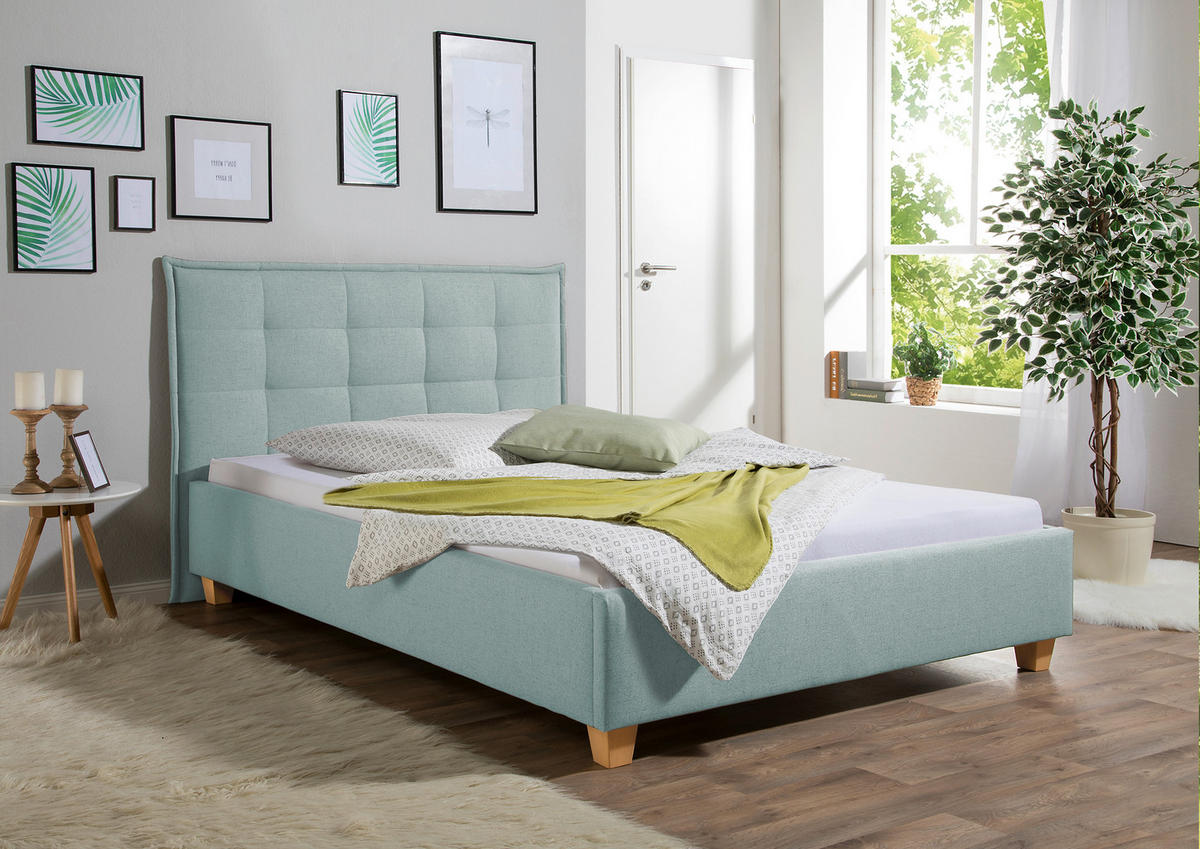 POLSTERBETT 100/200 cm,  in Petrol,  - Petrol/Naturfarben, MODERN, Holz/Textil (100/200cm) - Livetastic