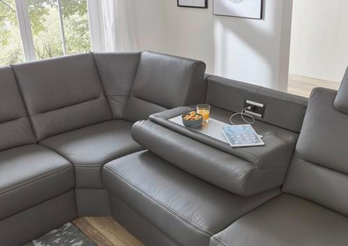HÖRNSOFFA i äkta läder grå  - beige/ljusgrå, Design, metall/läder (249/288cm) - Beldomo Premium