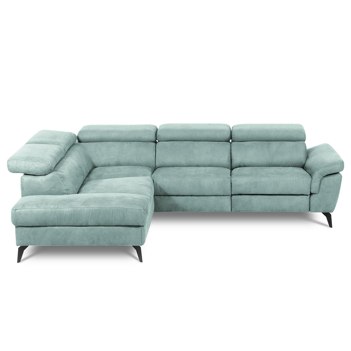 ECKSOFA SONO in Lederlook Hellblau Armteilverstellung, Kopfteilverstellung  210/265 cm  - Schwarz/Hellblau, Design, Textil/Metall (210/265cm) - Livetastic
