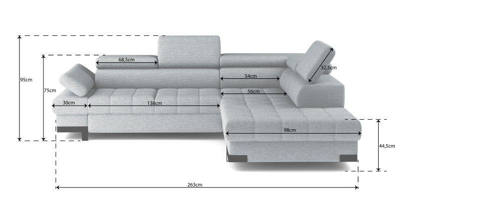 Thumbnail - Welnova Ecksofa, Rot, Textil, Uni, 5-Sitzer, Ottomane rechts, L-Form, 263x223 cm, Typenauswahl, Bettkasten erhältlich, L...