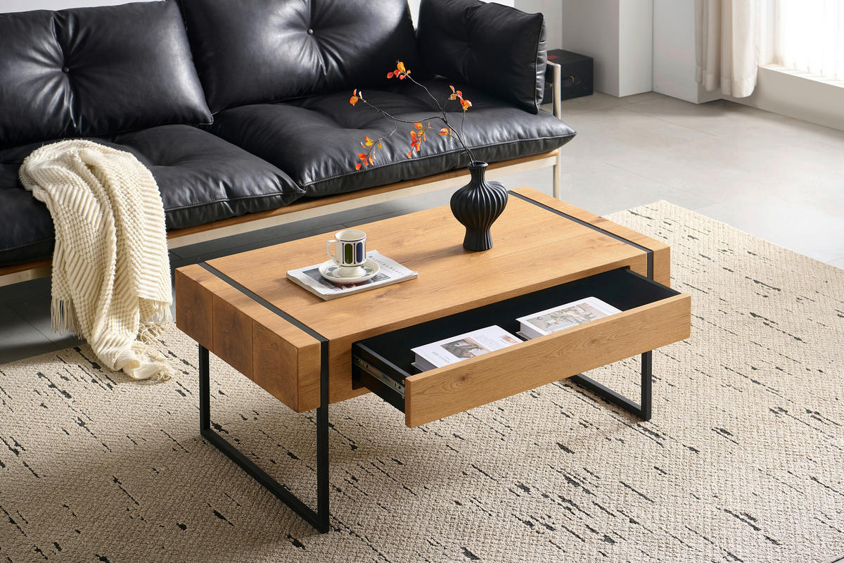 KONFERENČNÝ STOLÍK, čierna, farba duba, drevo, kov, kompozitné drevo, 110/59,4/45 cm - čierna/farba duba, Design, kov/drevo (110/59,4/45cm) - Carryhome