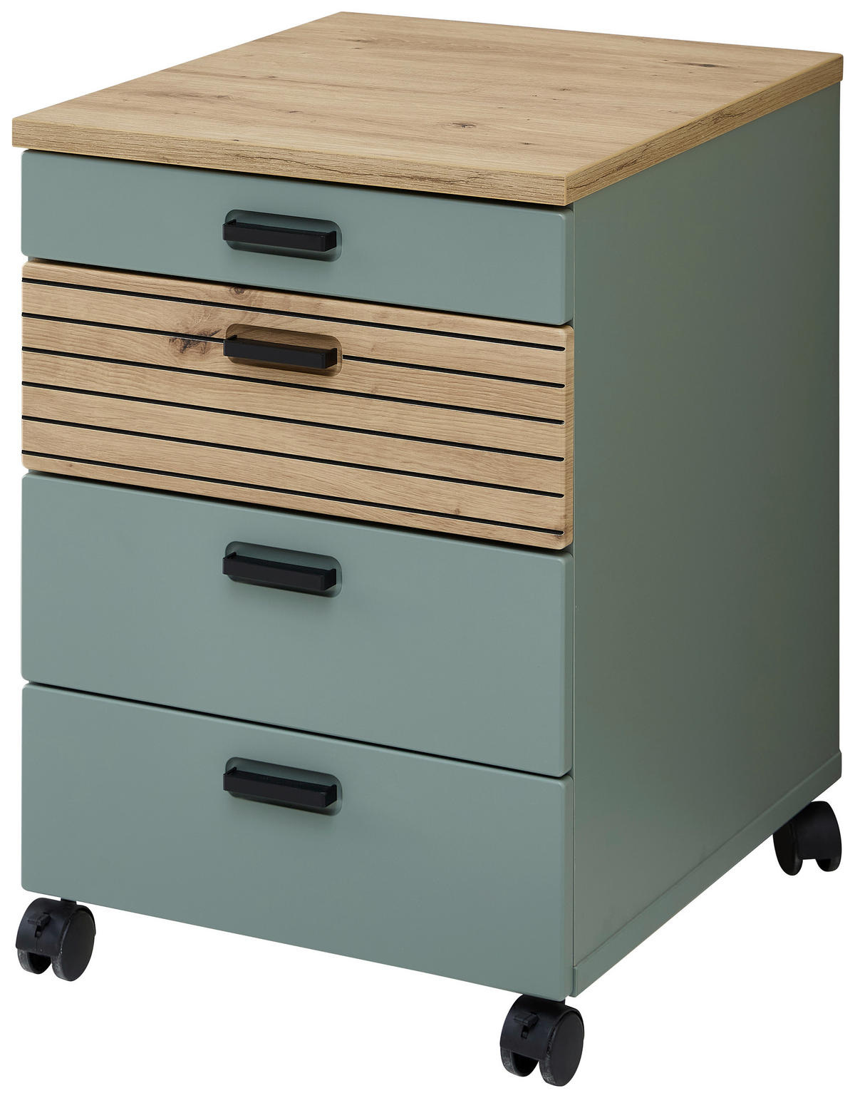 ROLLCONTAINER 45/66/55 cm  - Schilfgrün/Schwarz, KONVENTIONELL, Holzwerkstoff/Kunststoff (45/66/55cm) - Stylife