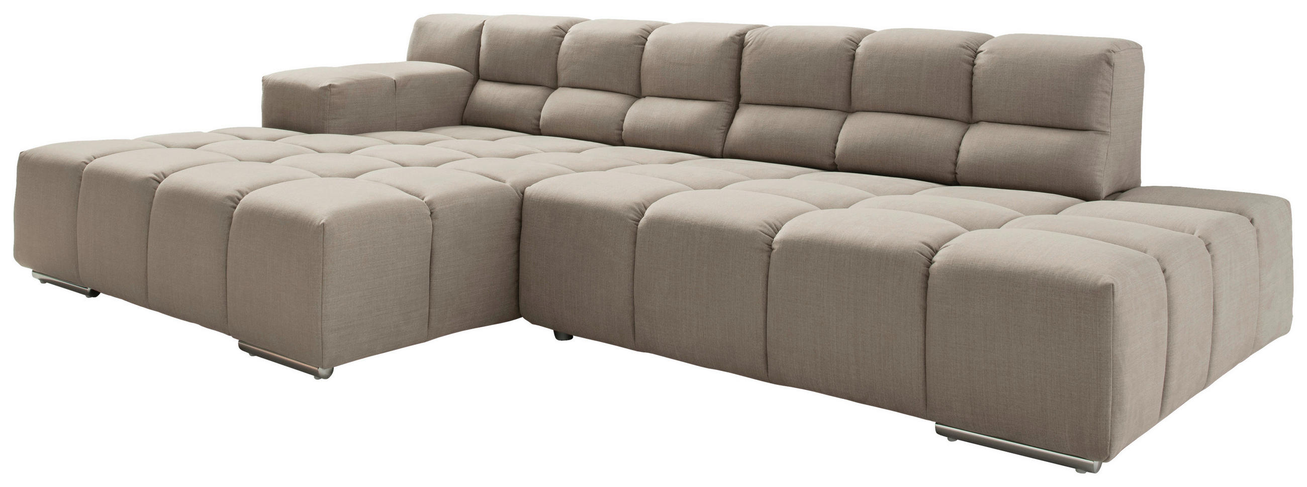 ECKSOFA Beige Flachgewebe, Leinenoptik  - Beige/Schwarz, Design, Textil/Metall (169/286cm) - Designwerk