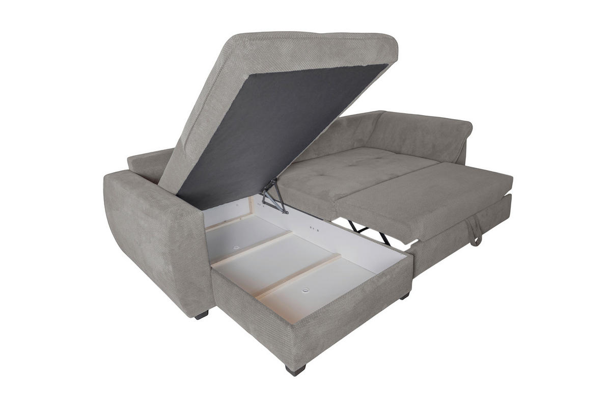 ECKSOFA LORENZO Grau Struktur Liegefläche im Originalstoff  - Schwarz/Grau, Design, Textil/Metall (188/302cm) - P & B