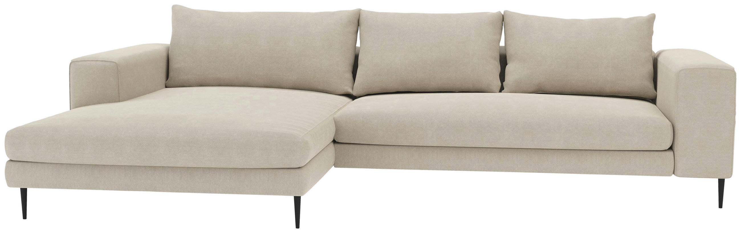 ECKSCHLAFSOFA Struktur Beige - Beige/Schwarz, MODERN, Textil/Metall (295/170cm) - Trendmanufaktur