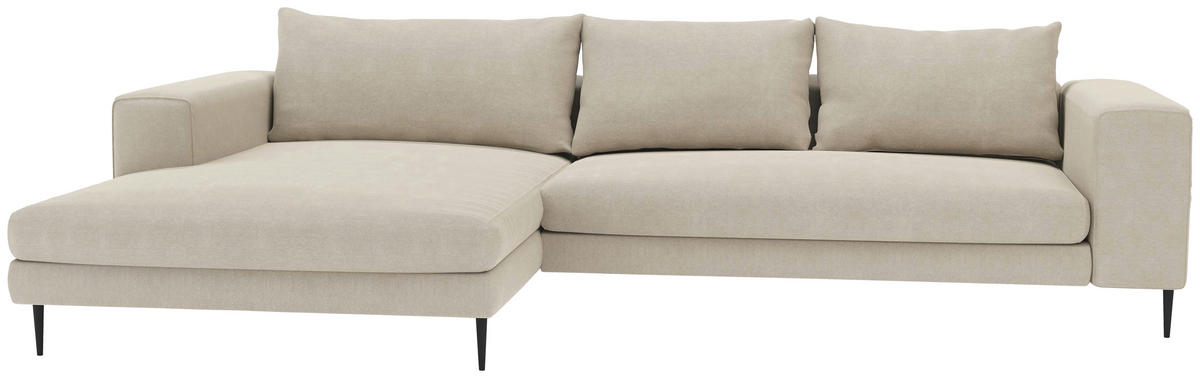 ECKSCHLAFSOFA in Struktur Beige  - Beige/Schwarz, Modern, Textil/Metall (295/170cm) - Trendmanufaktur