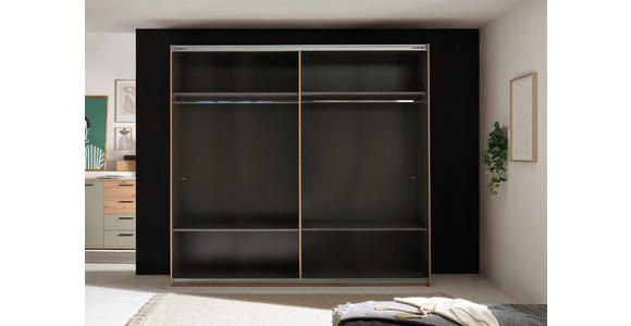 SCHWEBETÜRENSCHRANK  in Salbeigrün, Eiche Artisan  - Salbeigrün/Schwarz, KONVENTIONELL, Holzwerkstoff/Metall (240/225,5/63,7cm) - Xora