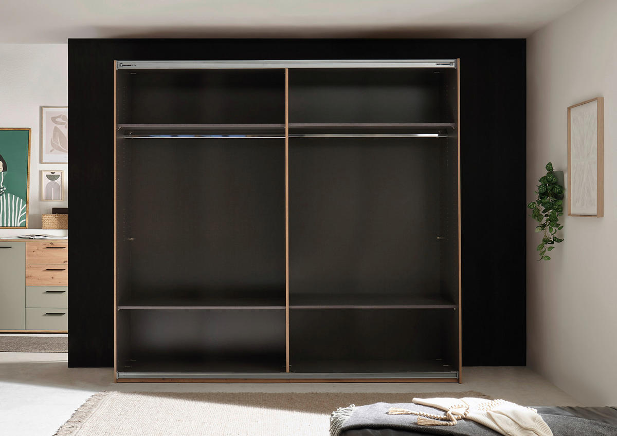 SCHWEBETÜRENSCHRANK  in Salbeigrün, Eiche Artisan  - Salbeigrün/Schwarz, KONVENTIONELL, Holzwerkstoff/Metall (240/225,5/63,7cm) - Xora