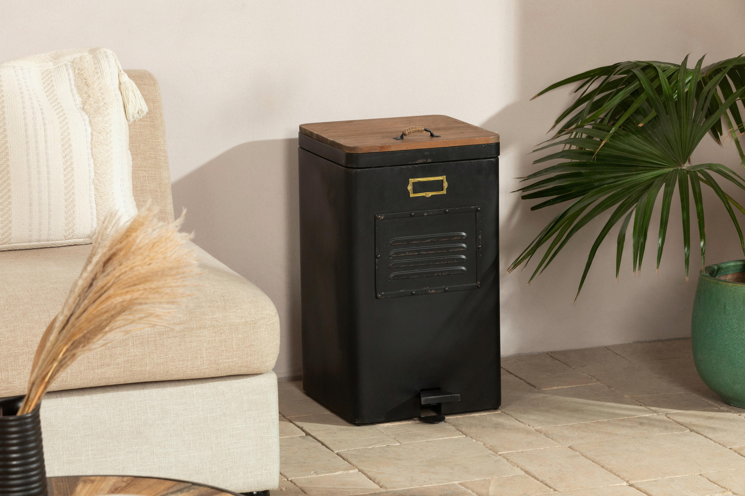 COș DE GUNOI 51.2 l - alb/culoare natur, Konventionell, lemn/metal (35/63/45.5cm) - Livetastic