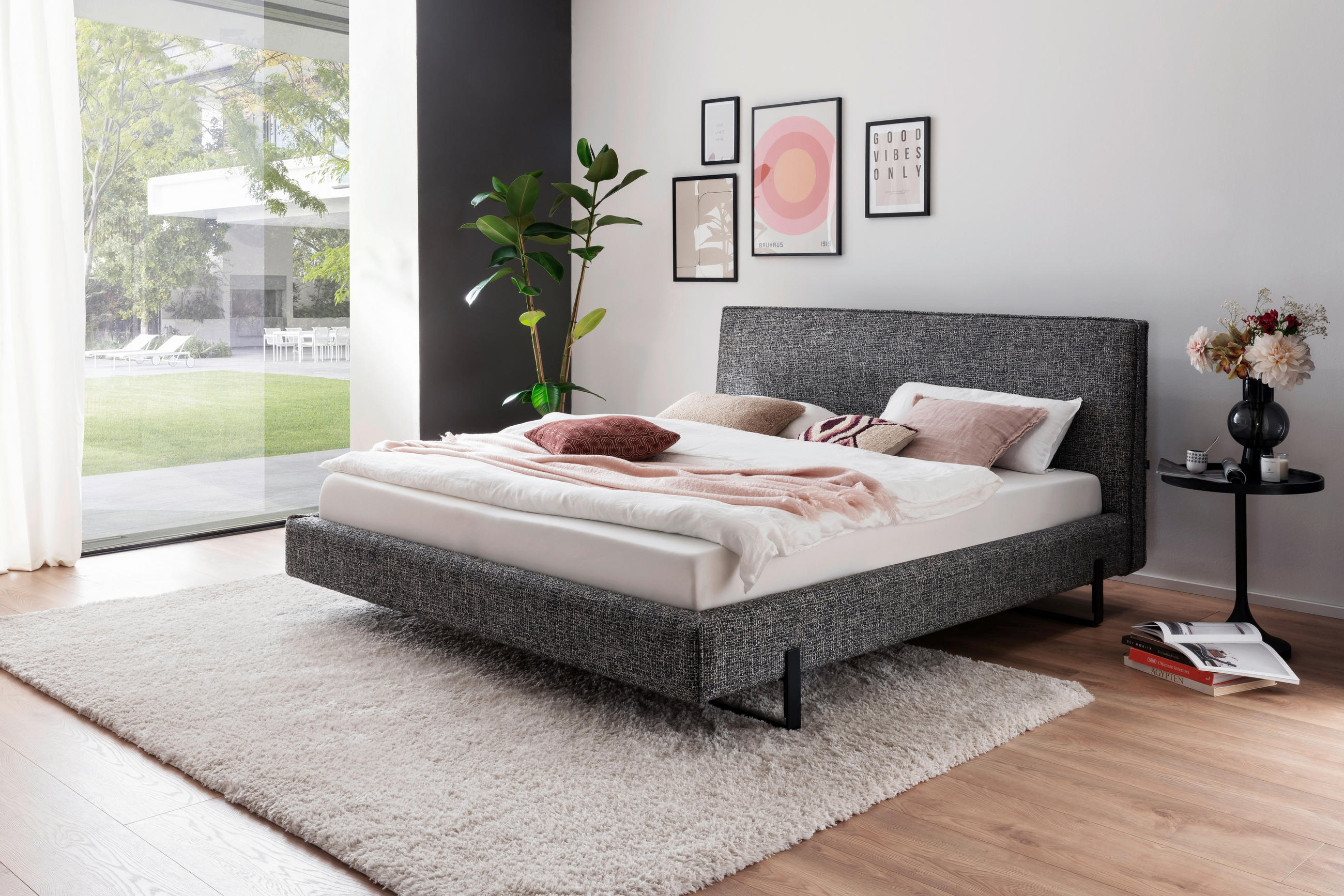 POLSTERBETT 180/200 cm  in Schwarz, Weiss  - Weiss/Schwarz, Design, Textil/Metall (180/200cm) - MID.YOU