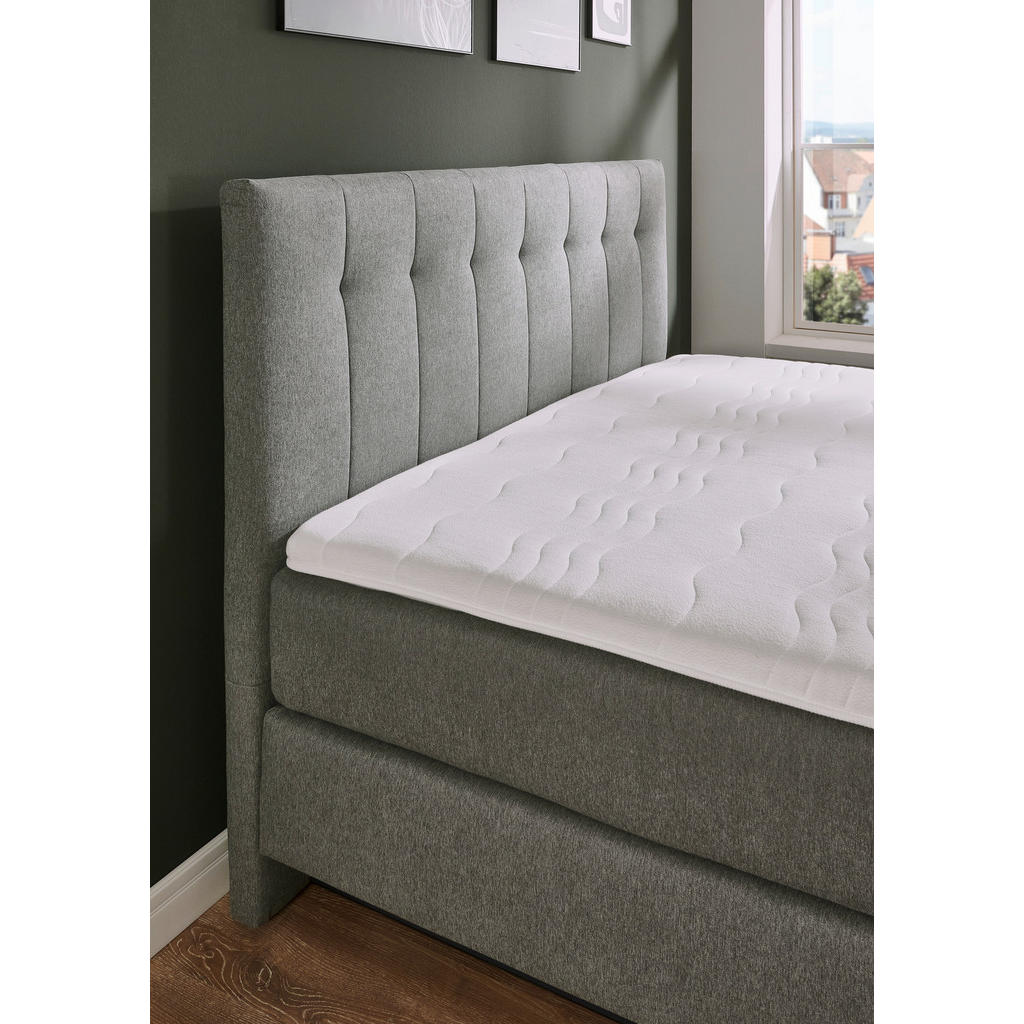 Thumbnail - Beldomo - Sleep Boxspringbett, Grau, Textil, H2, Höhe ca. 23 cm, 200x200 cm, Goldenes M, Made in EU, gepolstertes Kopfte...