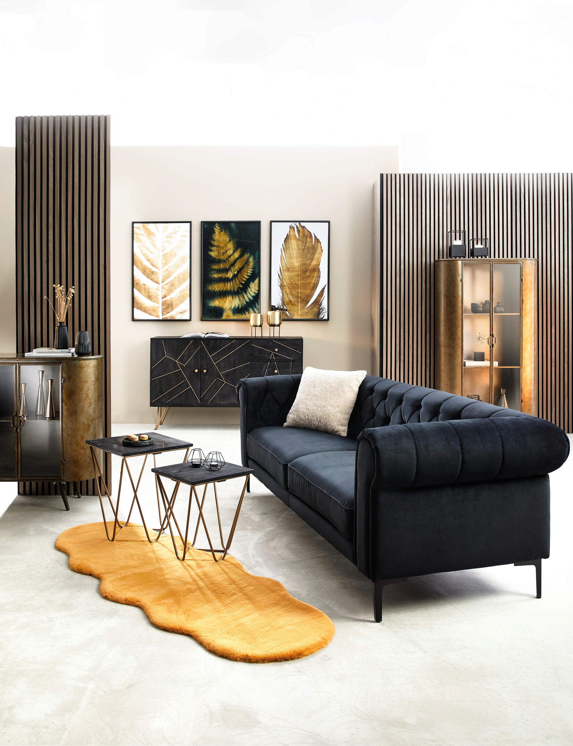 CHESTERFIELD-SOFA Schwarz Samt - Schwarz, Trend, Textil/Metall (220/75/90cm) - Ambia Home