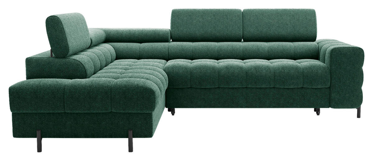 ECKSOFA FERUCCE Dunkelgrün Teddystoff Bettkasten, Kopfteilverstellung  - Dunkelgrün/Schwarz, Design, Textil/Metall (200/276cm) - MID.YOU