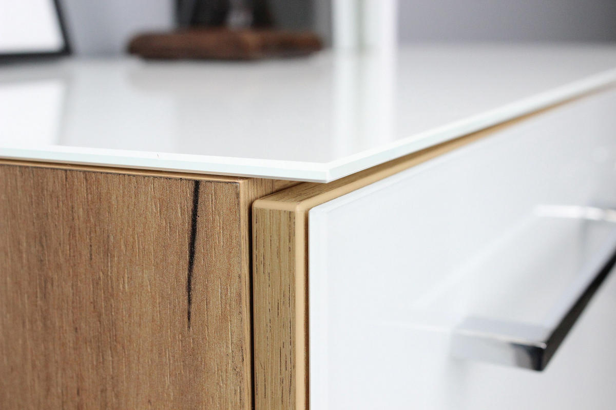 AKTENSCHRANK 80/120/37 cm  - Weiss/Eichefarben, Modern, Glas/Holzwerkstoff (80/120/37cm) - Germania