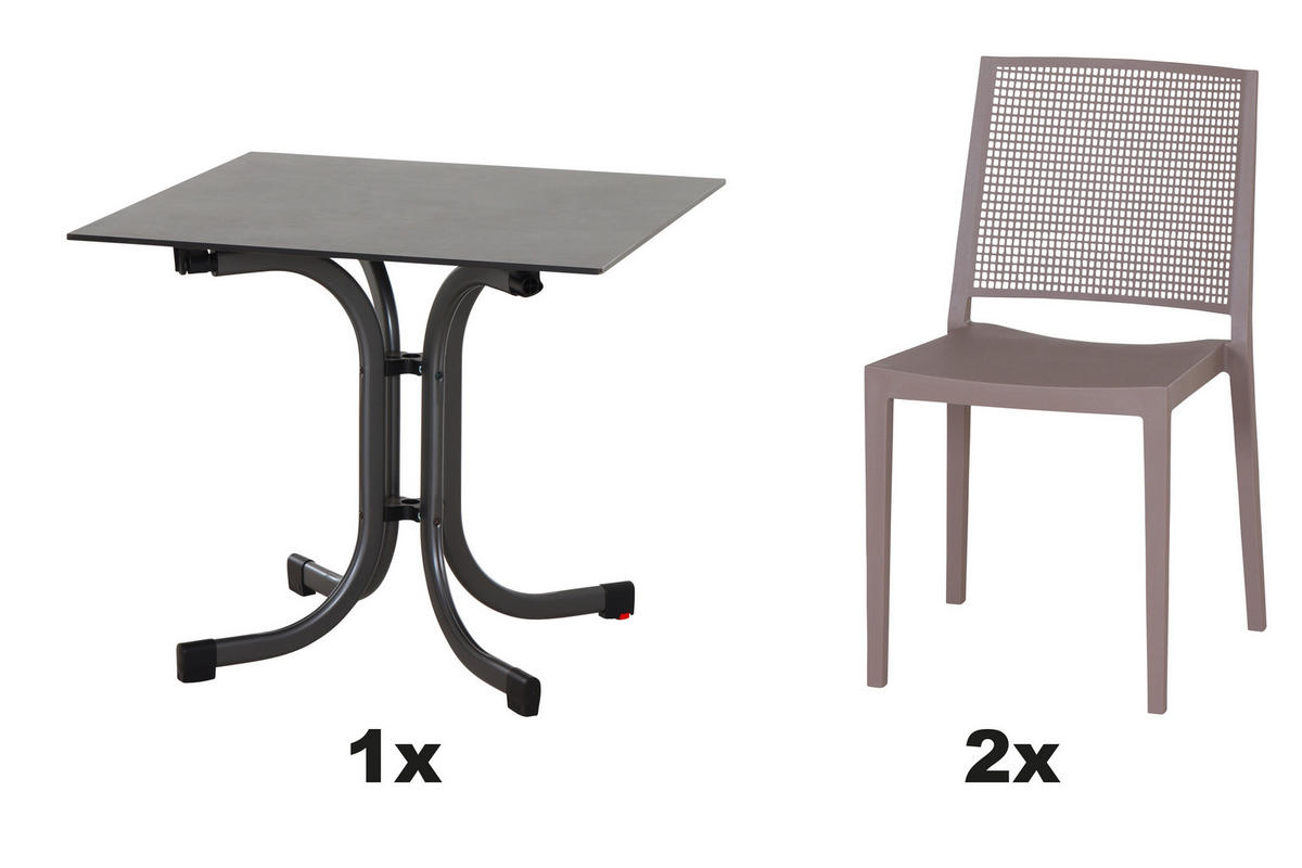 GARTENGARNITUR 3-teilig  - Taupe/Anthrazit, Basics, Holzwerkstoff/Kunststoff (80/80/80cm) - Siena Garden