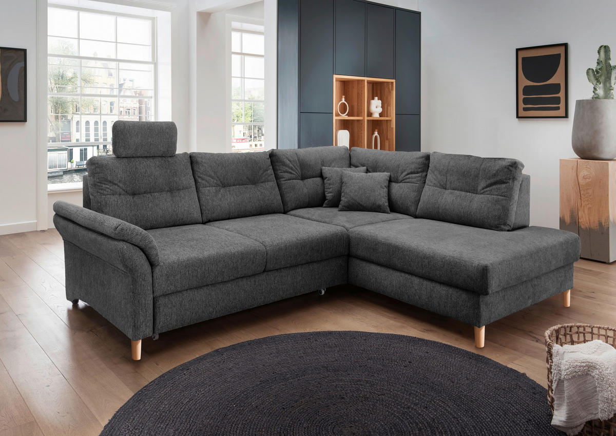 ECKSOFA in Chenille Anthrazit  - Anthrazit/Naturfarben, Modern, Holz/Textil (264/206cm) - Livetastic