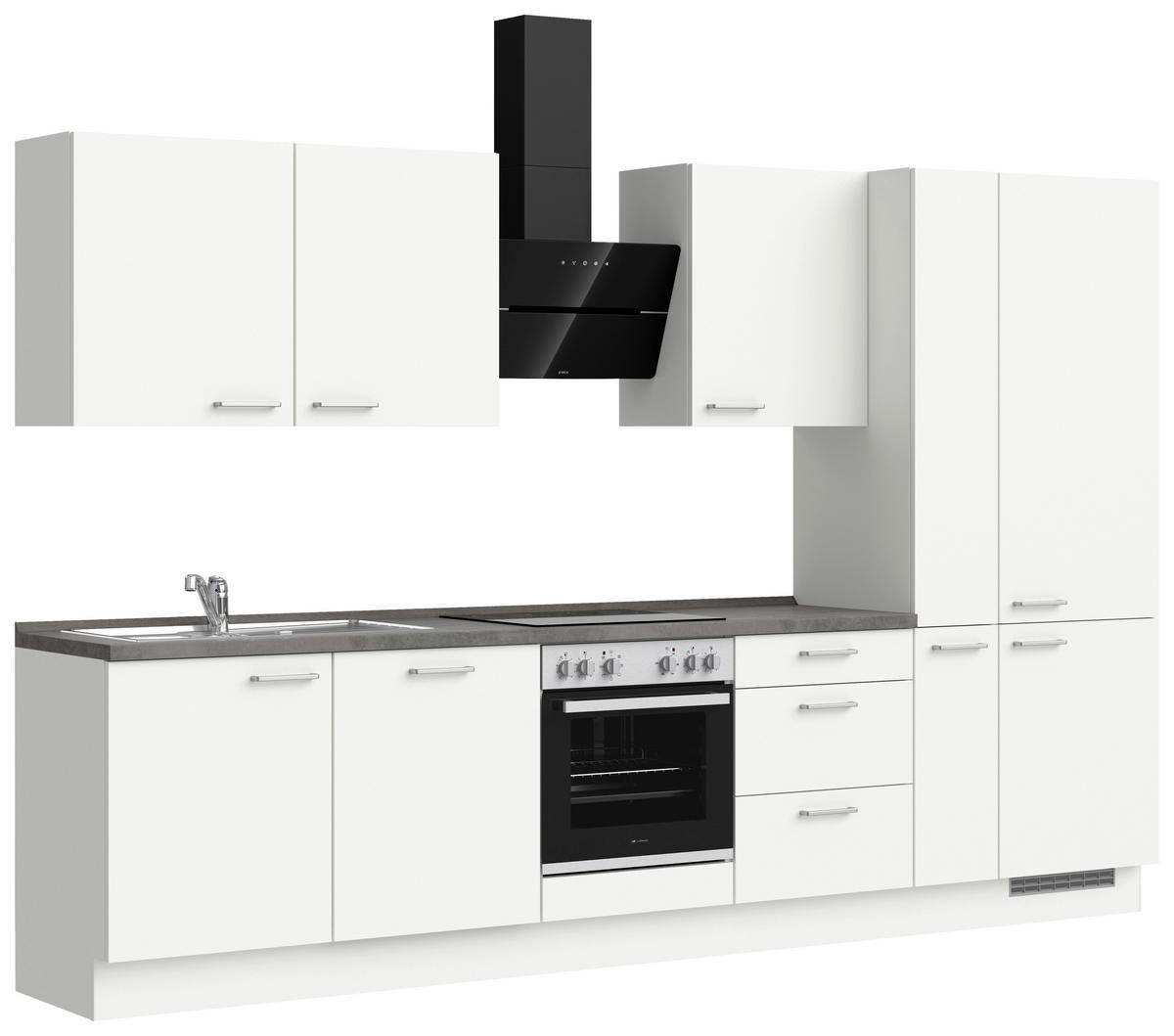 BUCĂTĂRIE FĂRĂ ELECTROCASNICE  - alb/culoare inox, Modern, metal/material pe bază de lemn (330cm) - Nobilia