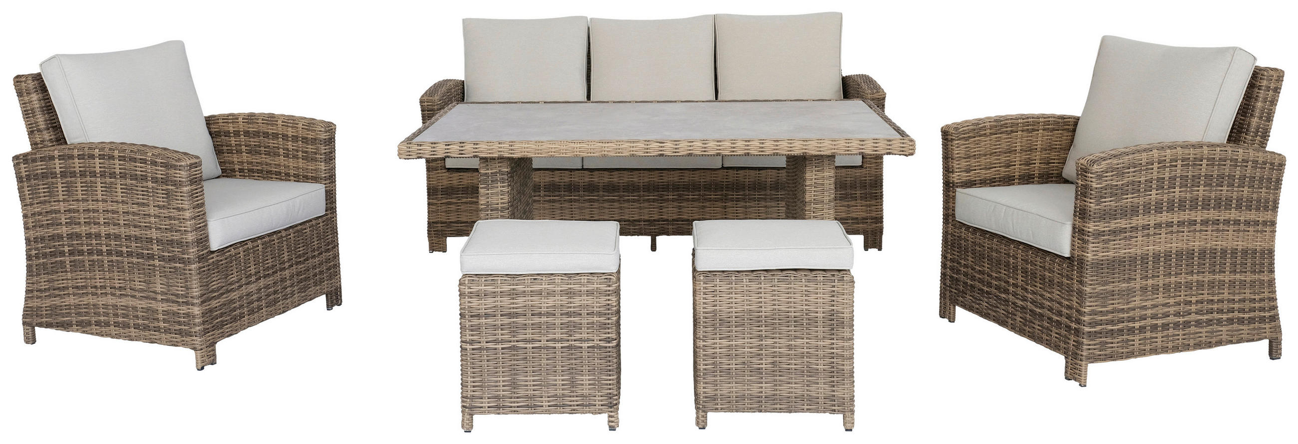 ZAHRADNÍ SESTAVA 6dílné, kov, plast, sklo, textil - hnědá/béžová, Moderní, kov/textil - Ambia Garden