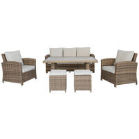 ZAHRADNÍ SESTAVA 6dílné, kov, plast, sklo, textil - hnědá/béžová, Moderní, kov/textil - Ambia Garden