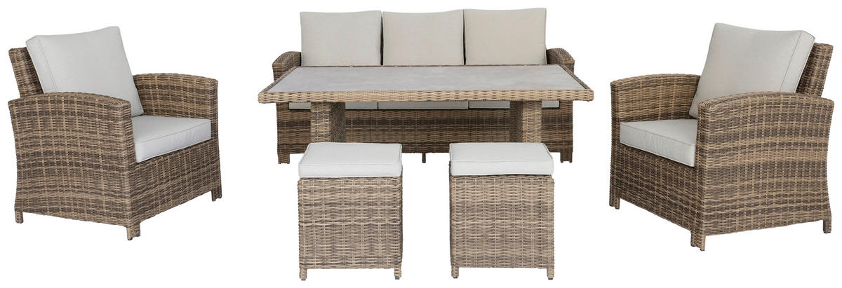 ZAHRADNÍ SESTAVA 6dílné, kov, plast, sklo, textil - hnědá/béžová, Moderní, kov/textil - Ambia Garden