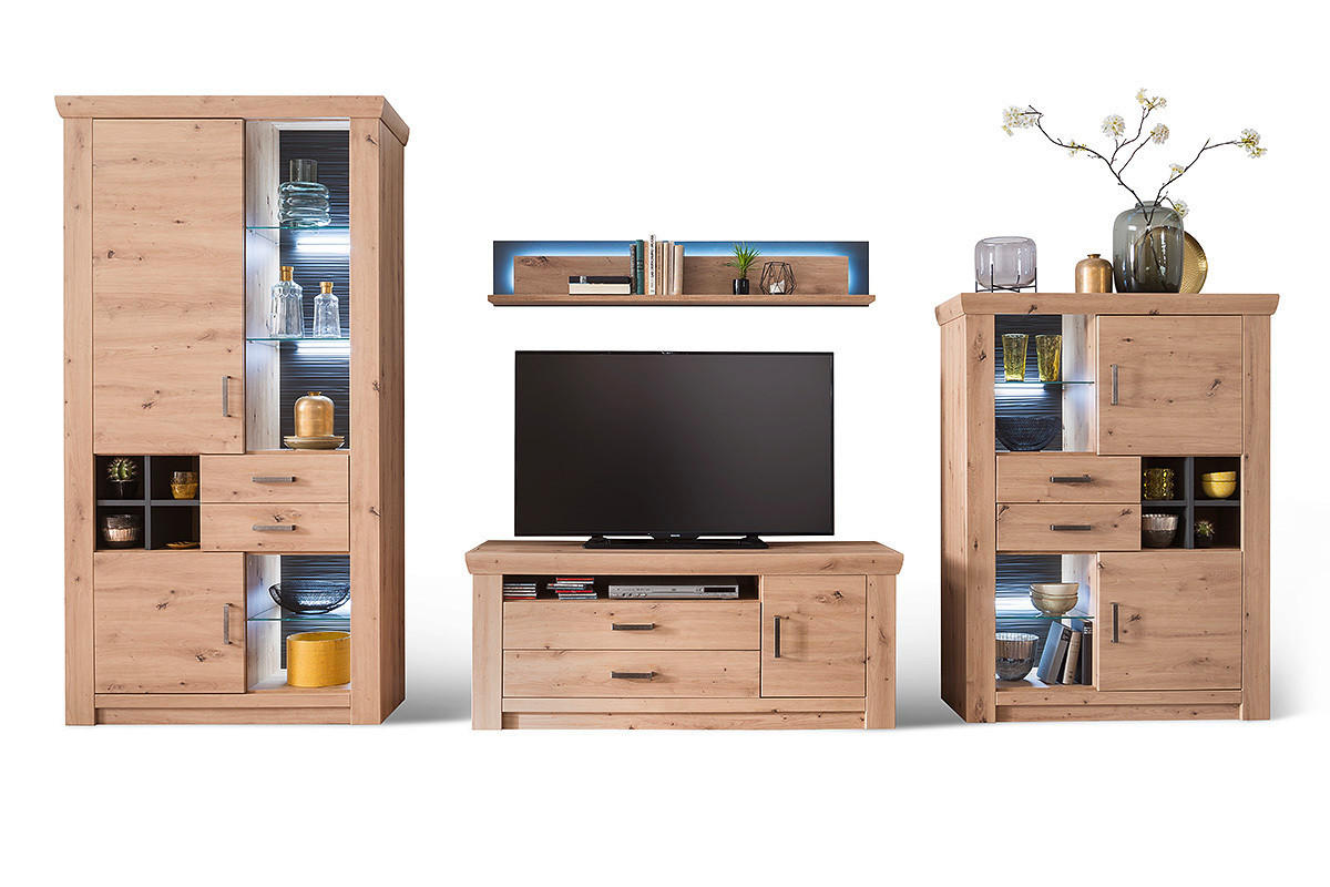 REGAL ZA DNEVNI BORAVAK antracit, boje hrasta   - boje hrasta/boje nikla, Design, staklo/drvni materijal (371/211/55cm) - Livetastic