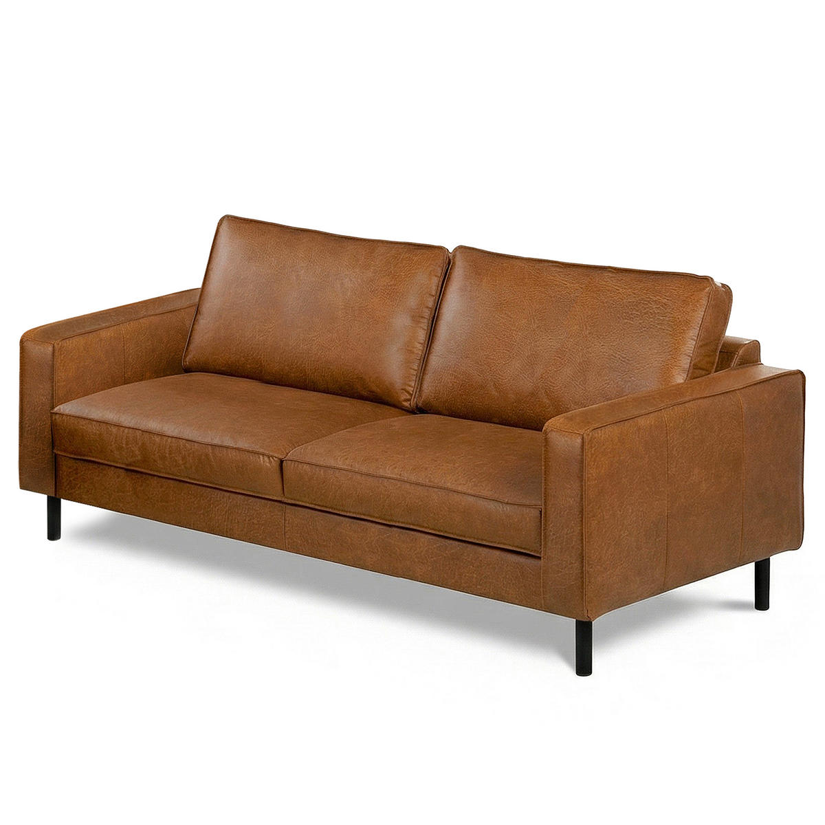 3-SITZER-SOFA  in Echtleder Cognac   - Cognac/Schwarz, Design, Leder/Metall (188/85/92cm) - Livetastic