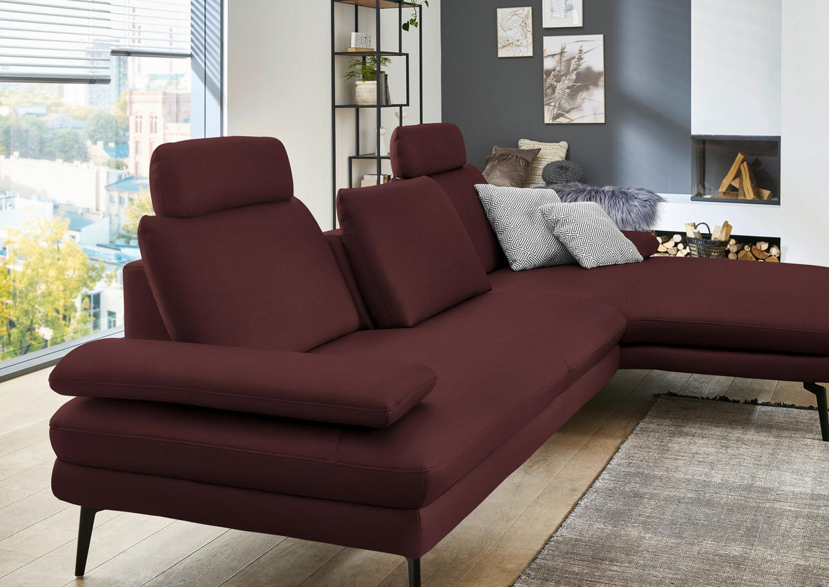 ECKSOFA in Echtleder Beere  310/180 cm  - Beere/Schwarz, Design, Leder/Metall (310/180cm) - Dieter Knoll