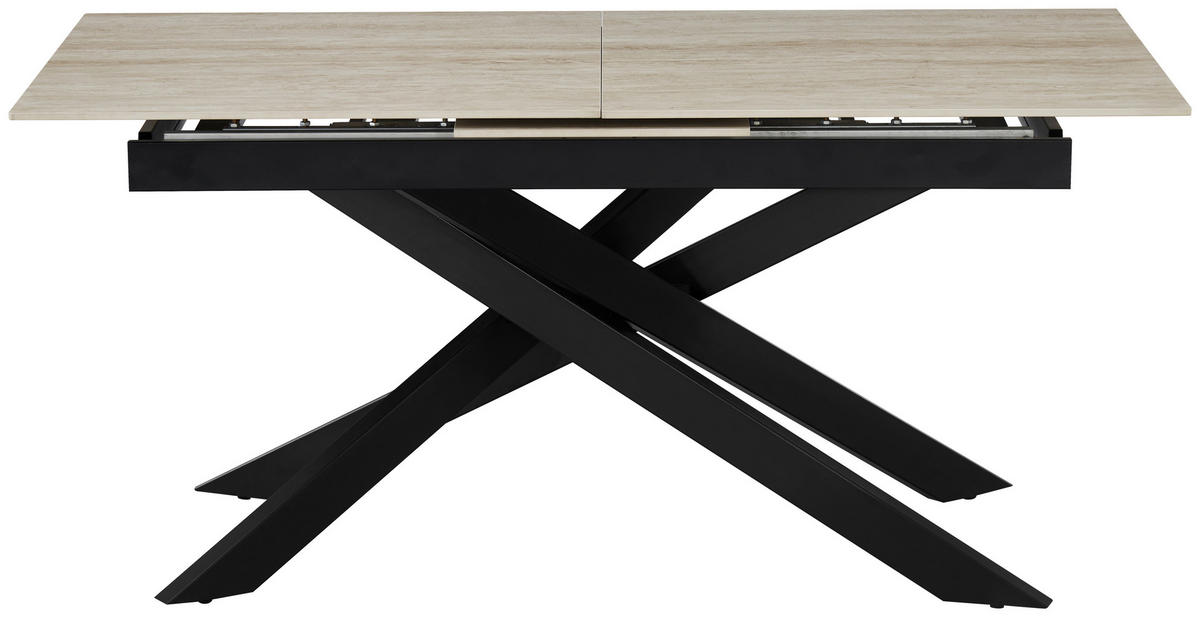 ESSTISCH 200/90/76 cm  Metall, Stein ausziehbar rechteckig Schwarz, Beige  - Beige/Schwarz, MODERN, Stein/Metall (200/90/76cm) - MID.YOU