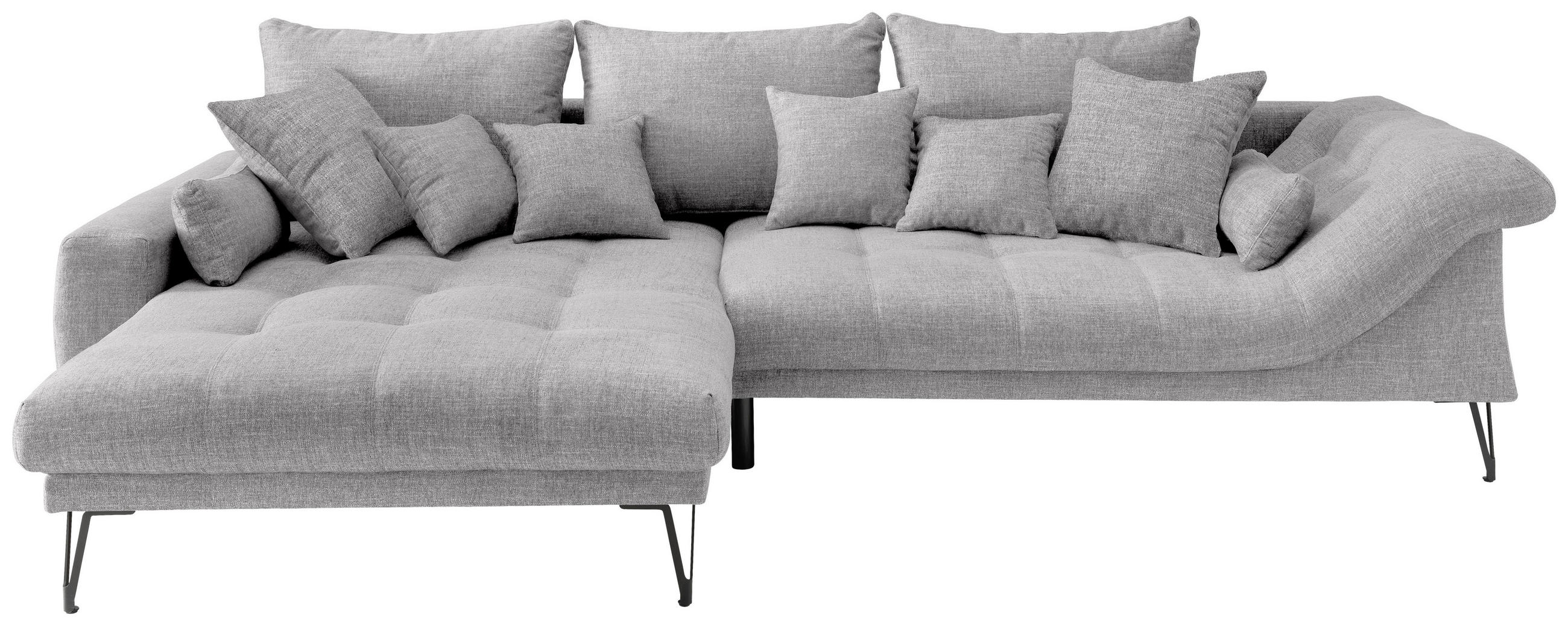 ECKSOFA in Mikrofaser Hellgrau  - Hellgrau/Schwarz, Konventionell, Textil/Metall (192/310cm) - Livetastic