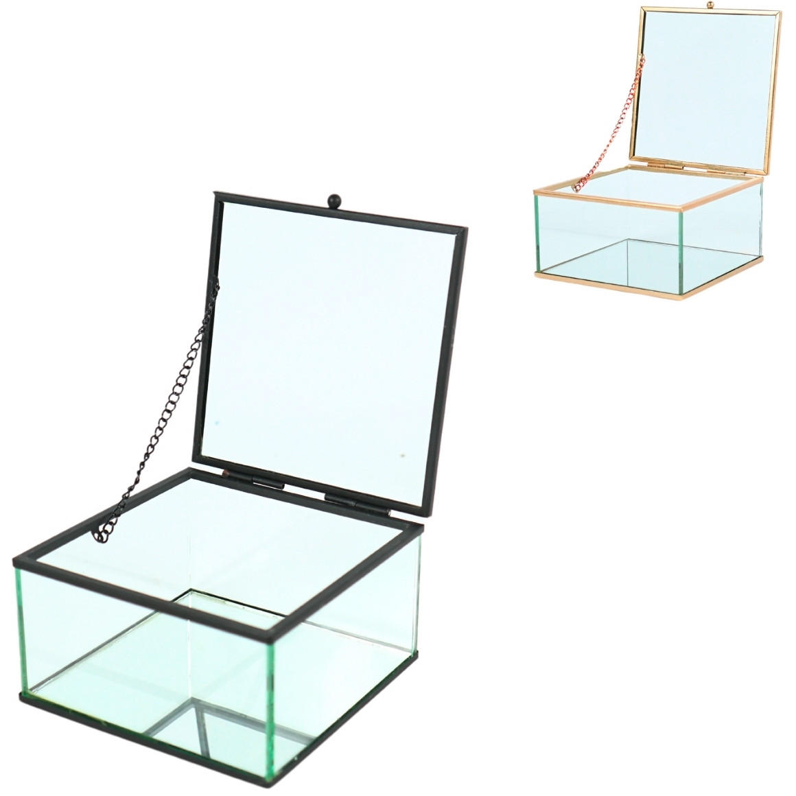 ŠKRINJICA ZA NAKIT  12/11.5/7 cm     - zlatne boje/crna, Basics, staklo (12/11.5/7cm)