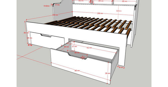 AUSZIEHBETT 90-180/200 cm  in Dunkelgrau, Eiche Artisan  - Dunkelgrau/Buchefarben, KONVENTIONELL, Holzwerkstoff (90-180/200cm) - Carryhome