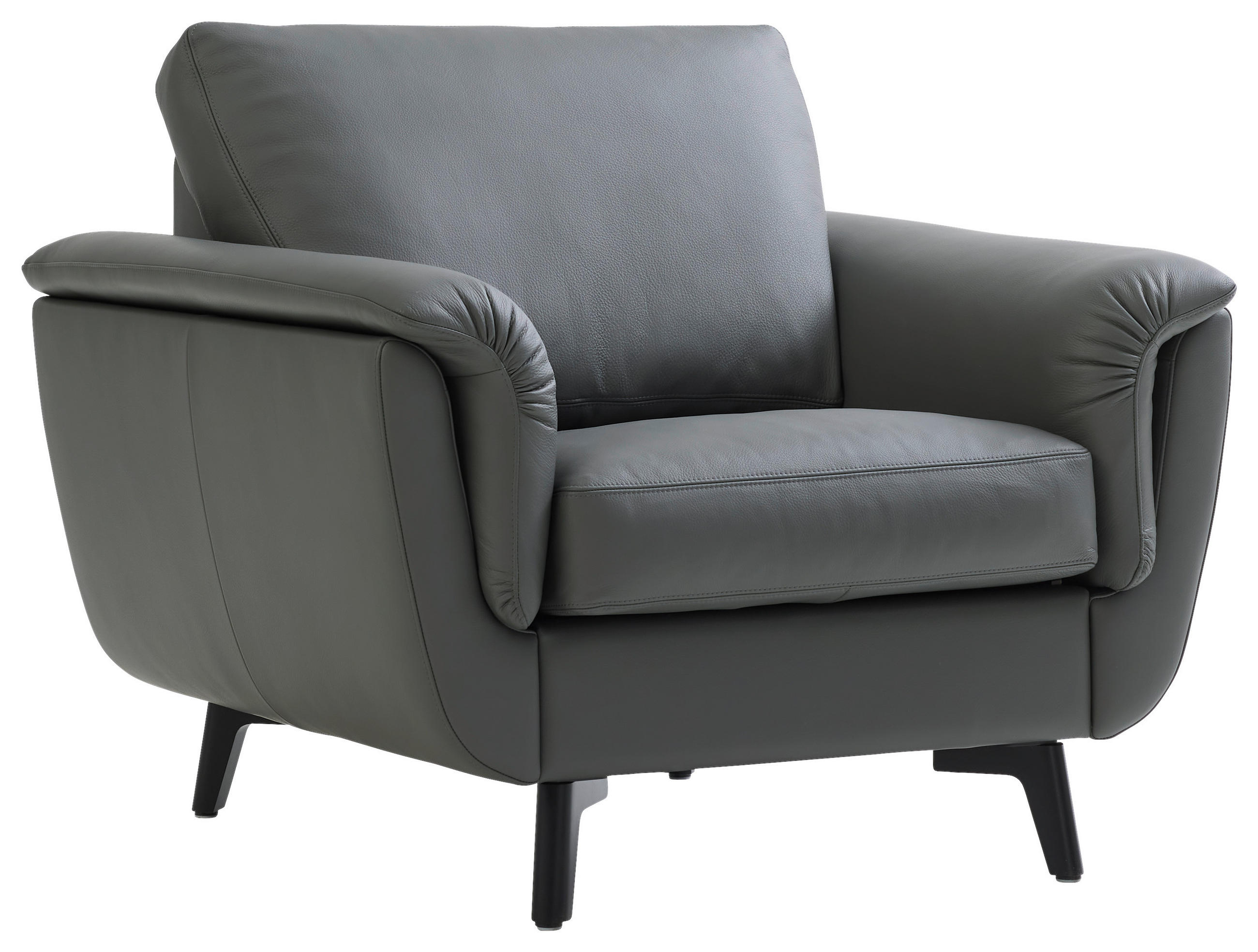 SESSEL in Echtleder Graphitfarben  - Schwarz/Graphitfarben, MODERN, Leder/Holz (92/84/95cm) - Erpo