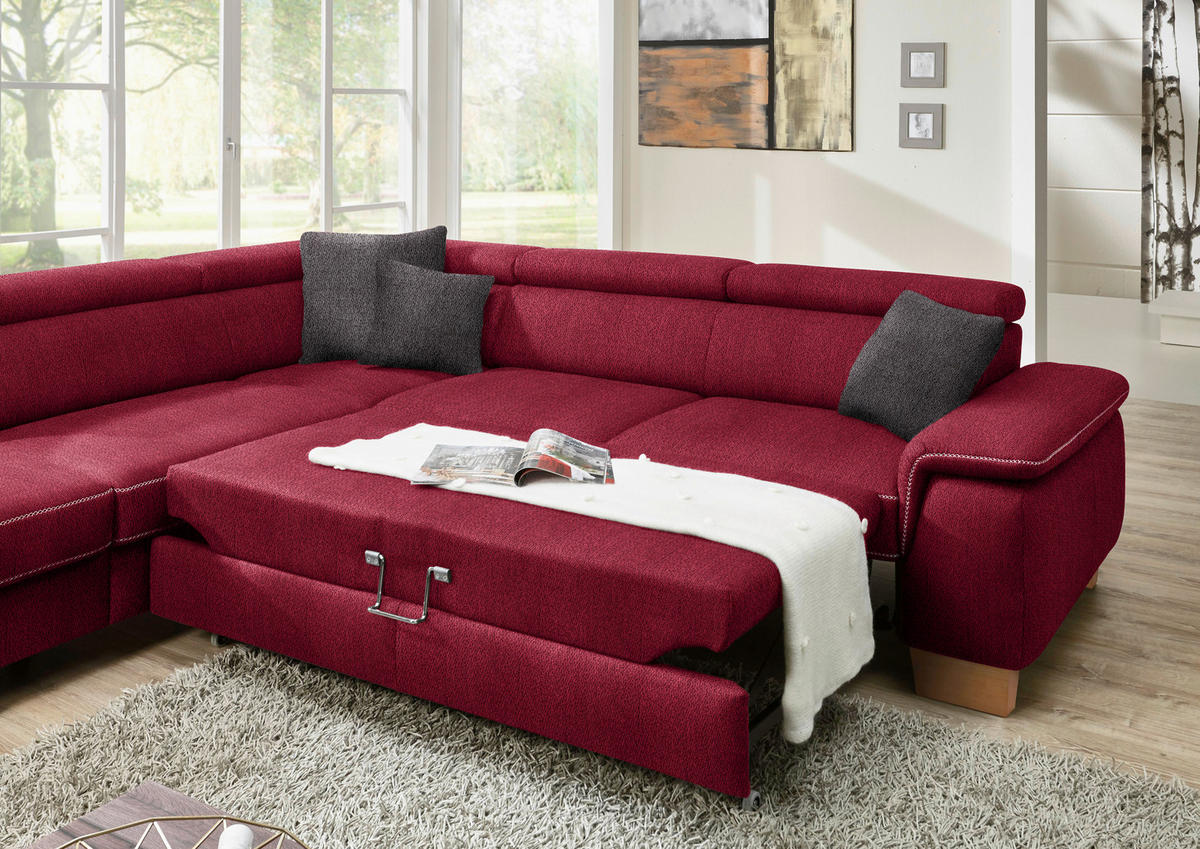 ECKSOFA in Mikrofaser Rot  273/226 cm  - Eichefarben/Beige, Natur, Holz/Textil (273/226cm) - Beldomo System
