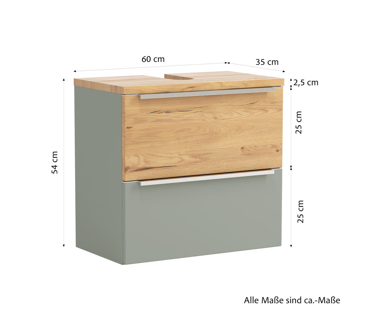 WASCHBECKENUNTERSCHRANK 60/54/35 cm  - Schilfgrün/Wildeiche, Trend, Holzwerkstoff/Metall (60/54/35cm) - Held